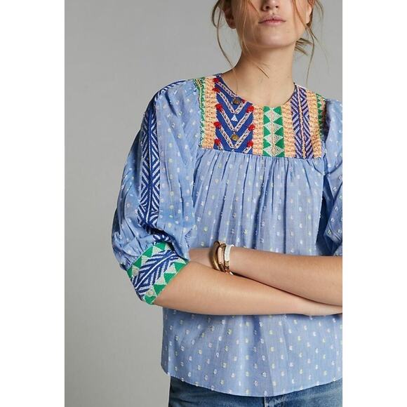 Anthropologie Verb by Pallavi Singhee Rhapsody Embroidered Cotton Blouse Sz XS - Picture 1 of 10